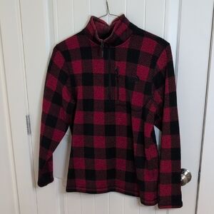 Men's North Face Red and Black Buffalo Plaid Quarter-Zip Pullover